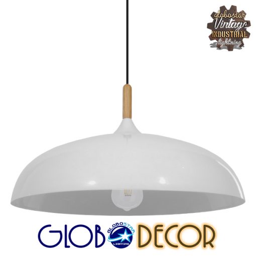 GloboStar® VALLETE WHITE 01257 Μοντέρνο Κρεμαστό Φωτιστικό Οροφής Μονόφωτο Λευκό Μεταλλικό Καμπάνα Φ60 x Y35cm