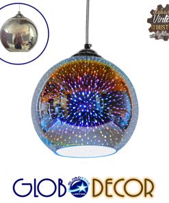 GloboStar® VENUS 01346 Μοντέρνο Κρεμαστό Φωτιστικό Οροφής Μονόφωτο Γυάλινο Νίκελ 3D Φ20 x Υ18cm