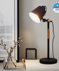 Alternative view of GloboStar® VERITY 01439 Μοντέρνο Επιτραπέζιο Φωτιστικό Πορτατίφ Μονόφωτο Μαύρο Μεταλλικό με Ξύλινες Λεπτομέρειες Φ13 x Υ56cm