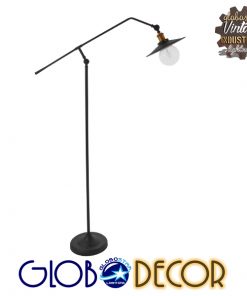 GloboStar® WYNGE 01101 Vintage Industrial Φωτιστικό Δαπέδου Μονόφωτο Μαύρο Μεταλλικό με Χρυσό Ντουί Φ26 x Υ174cm