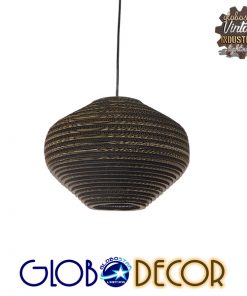 GloboStar® ZAKYNTHOS 01293 Vintage Κρεμαστό Φωτιστικό Οροφής Μονόφωτο 3D από Επεξεργασμένο Σκληρό Καφέ Χαρτόνι Καμπάνα Φ30 x Y20cm