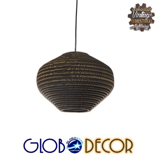 GloboStar® ZAKYNTHOS 01293 Vintage Κρεμαστό Φωτιστικό Οροφής Μονόφωτο 3D από Επεξεργασμένο Σκληρό Καφέ Χαρτόνι Καμπάνα Φ30 x Y20cm