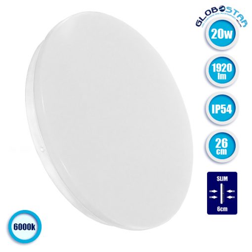 LED Πλαφονιέρα Οροφής Φ26cm 20W 230V 1920lm 180° Αδιάβροχη IP54 Ψυχρό Λευκό 6000k GloboStar 05553