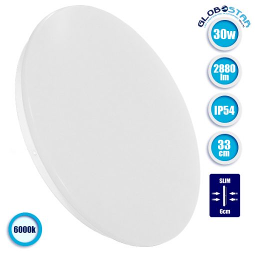 LED Πλαφονιέρα Οροφής Φ33cm 30 Watt 2880 Lumen Αδιάβροχη IP54 Ψυχρό Λευκό 6000k GloboStar 05556