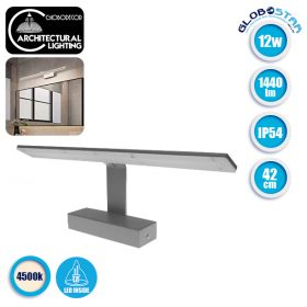 LED Φωτιστικό Τοίχου Αρχιτεκτονικού Φωτισμού 42cm Καθρέπτη / Πίνακα Γκρι Αδιάβροχο IP54 12 Watt SMD 2835 120° 1440lm 230V Φυσικό Λευκό GloboStar 93337