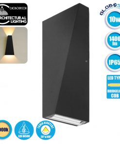 LED Φωτιστικό Τοίχου Αρχιτεκτονικού Φωτισμού Μαύρο Up Down 10 Watt 1400lm 20° & 100° 230V Θερμό Λευκό Αδιάβροχο IP65 GloboStar 96413
