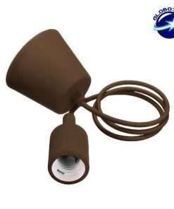Καφέ Κρεμαστό Φωτιστικό Οροφής Σιλικόνης με Υφασμάτινο Καλώδιο 1 Μέτρο E27 GloboStar Brown 91012