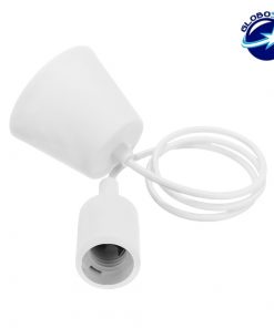 Λευκό Κρεμαστό Φωτιστικό Οροφής Σιλικόνης με Υφασμάτινο Καλώδιο 1 Μέτρο E27 GloboStar White 91001