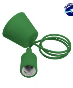 Πράσινο Κρεμαστό Φωτιστικό Οροφής Σιλικόνης με Υφασμάτινο Καλώδιο 1 Μέτρο E27 GloboStar Green 91007