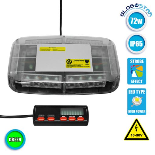 Φάρος Ασφαλείας Security Οροφής Αυτοκινήτου 72W 10-30V IP65 Αδιάβροχος Πράσινο GloboStar 34224