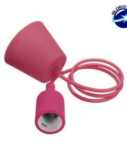 Φούξια Κρεμαστό Φωτιστικό Οροφής Σιλικόνης με Υφασμάτινο Καλώδιο 1 Μέτρο E27 GloboStar Rose Red 91003