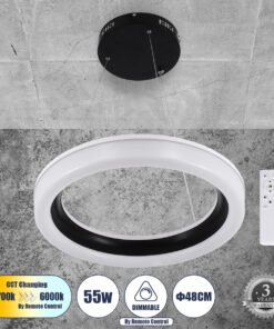 GloboStar® GLOBOSTAR® ARIANA 61037 Μοντέρνο Κρεμαστό Φωτιστικό Οροφής LED 55W 6376lm 120° AC 220-240V IP20 Ρυθμιζόμενο Λευκό CCT με Χειριστήριο από 2700K έως 6000K Dimmable - Lumileds SMD Chip - Μαυρό - Μ48 x Π48 x Υ6.5cm - 3 Χρόνια Εγγύηση