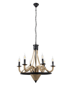 GLOBOSTAR® PENNSYLVANIA 00541 Vintage Κρεμαστό Φωτιστικό Οροφής με Ντουί 6 x E14 AC 220-240V IP20 - Μαύρο & Μπεζ - Μ64 x Π64 x Υ63cm 17 00541 3