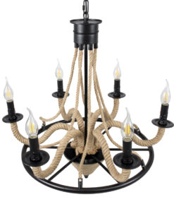 GLOBOSTAR® PENNSYLVANIA 00541 Vintage Κρεμαστό Φωτιστικό Οροφής με Ντουί 6 x E14 AC 220-240V IP20 - Μαύρο & Μπεζ - Μ64 x Π64 x Υ63cm 20 00541 6