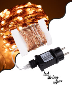 GloboStar® 85842 Διακοσμητική Γιρλάντα 20 Μέτρα με Controller 8 Προγραμμάτων Εναλλαγών Φωτισμού - 200 LED 1.3W AC 230V με Χάλκινο Καλώδιο & Πρίζα Schuko Αδιάβροχη IP44 Θερμό Λευκό 3000K Μ20m