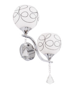 GloboStar® CANTER 00635 Μοντέρνο Επιτοίχιο Φωτιστικό Απλίκα Δίφωτο 2 x E27 IP20 Ασημί Μέταλλο με Λευκό Γυαλί - Μ32 x Π15 x Υ40cm 12 00635 3