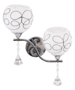 GloboStar® CANTER 00635 Μοντέρνο Επιτοίχιο Φωτιστικό Απλίκα Δίφωτο 2 x E27 IP20 Ασημί Μέταλλο με Λευκό Γυαλί - Μ32 x Π15 x Υ40cm 14 00635 5