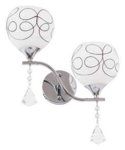 GloboStar® CANTER 00635 Μοντέρνο Επιτοίχιο Φωτιστικό Απλίκα Δίφωτο 2 x E27 IP20 Ασημί Μέταλλο με Λευκό Γυαλί - Μ32 x Π15 x Υ40cm 16 00635 7