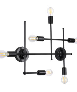 GloboStar® PIPING 00664-1 Vintage Φωτιστικό Οροφής Πλέγμα Πολύφωτο 6 x E27 IP20 Μαύρο Μέταλλο - Μ66 x Π9.5 x Υ49cm 10 00664 3 1