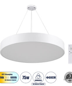 GloboStar® GLOBOSTAR® BURTON 61203-P Μοντέρνο Κρεμαστό Φωτιστικό Οροφής LED 75W 8625lm 120° AC 220-240V IP20 Ρυθμιζόμενο Λευκό CCT με Χειριστήριο από 2700K έως 6000K Dimmable - Lumileds SMD Chip - Λευκό - Μ60 x Π60 x Υ8cm - 3 Χρόνια Εγγύηση