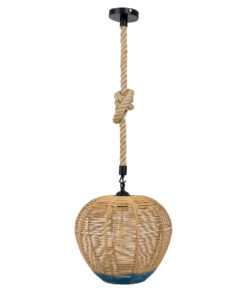 GLOBOSTAR® SIMON 00726 Boho Κρεμαστό Φωτιστικό Οροφής με Ντουί 1 x E27 AC 220-240V IP20 - Μπεζ & Μπλε - Μ30 x Π30 x Υ30cm 12 00726 3