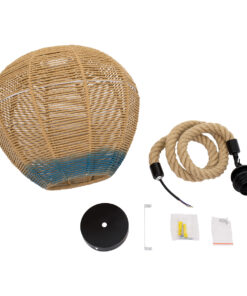 GLOBOSTAR® SIMON 00726 Boho Κρεμαστό Φωτιστικό Οροφής με Ντουί 1 x E27 AC 220-240V IP20 - Μπεζ & Μπλε - Μ30 x Π30 x Υ30cm 17 00726 8