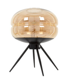 GloboStar® JAVAN 00737 Μοντέρνο Επιτραπέζιο Φωτιστικό Πορτατίφ Μονόφωτο 1 x E27 IP20 Μελί Γυαλί με Μαύρο Μέταλλο - Μ30 x Π30 x Y19cm 14 00737 4