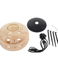 GloboStar® JAVAN 00737 Μοντέρνο Επιτραπέζιο Φωτιστικό Πορτατίφ Μονόφωτο 1 x E27 IP20 Μελί Γυαλί με Μαύρο Μέταλλο - Μ30 x Π30 x Y19cm 19 00737 9