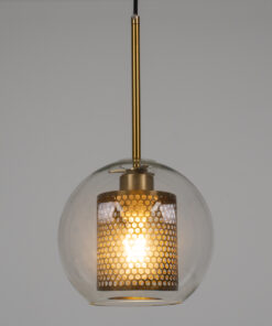 Alternative view of GLOBOSTAR® AVERY 00739 Μοντέρνο Κρεμαστό Φωτιστικό Οροφής με Ντουί 1 x E27 AC 220-240V IP20 - Διάφανο & Χρυσό - Μ18 x Π18 x Υ38cm