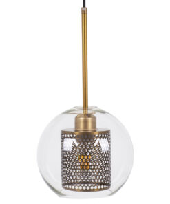 GLOBOSTAR® AVERY 00739 Μοντέρνο Κρεμαστό Φωτιστικό Οροφής με Ντουί 1 x E27 AC 220-240V IP20 - Διάφανο & Χρυσό - Μ18 x Π18 x Υ38cm 14 00739 4