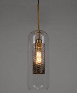 GLOBOSTAR® AVERY 00741 Μοντέρνο Κρεμαστό Φωτιστικό Οροφής με Ντουί 1 x E27 AC 220-240V IP20 - Διάφανο & Χρυσό - Μ15 x Π15 x Υ60cm 14 00741 2