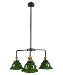 GloboStar® LIBRARY 00769 Vintage Φωτιστικό Οροφής Καμπάνα Πολύφωτο 4 x E27 IP20 Μαύρο & Χρυσό Μέταλλο με Πράσινο Γυαλί - Μ57 x Π57 x Υ90cm 11 00769 3