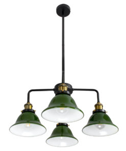 GloboStar® LIBRARY 00769 Vintage Φωτιστικό Οροφής Καμπάνα Πολύφωτο 4 x E27 IP20 Μαύρο & Χρυσό Μέταλλο με Πράσινο Γυαλί - Μ57 x Π57 x Υ90cm 12 00769 4