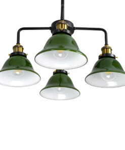GloboStar® LIBRARY 00769 Vintage Φωτιστικό Οροφής Καμπάνα Πολύφωτο 4 x E27 IP20 Μαύρο & Χρυσό Μέταλλο με Πράσινο Γυαλί - Μ57 x Π57 x Υ90cm 14 00769 6