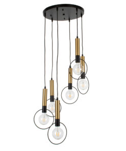 GLOBOSTAR® OLVERO 00774 Μοντέρνο Κρεμαστό Φωτιστικό Οροφής με Ντουί 6 x E27 AC 220-240V IP20 - Μαύρο & Χρυσό - Μ55 x Π55 x Y130cm 13 00774 3