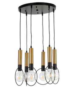 GLOBOSTAR® OLVERO 00774 Μοντέρνο Κρεμαστό Φωτιστικό Οροφής με Ντουί 6 x E27 AC 220-240V IP20 - Μαύρο & Χρυσό - Μ55 x Π55 x Y130cm 15 00774 5