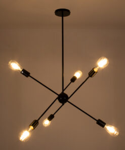 GloboStar® ZANE 00784 Μοντέρνο Φωτιστικό Οροφής Πλέγμα Πολύφωτο 6 x E27 IP20 Μαύρο Μέταλλο - Μ70 x Π70 x Υ100cm 12 00784 2