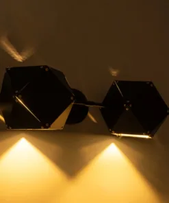 Alternative view of GloboStar® WELLES 00795 Μοντέρνο Επιτοίχιο Φωτιστικό Απλίκα Δίφωτο 2 x E14 IP20 Μαύρο & Χρυσό Μέταλλο - Μ52 x Π21 x Υ17cm