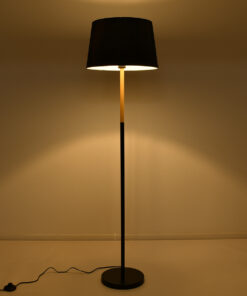 Alternative view of GloboStar® CEDAR 00827 Μοντέρνο Επιδαπέδιο Φωτιστικό Μονόφωτο 1 x E27 IP20 Μαύρο Μέταλλο, Μαύρο Ύφασμα με Μπεζ Ξύλο - Μ40 x Π40 x Υ148cm