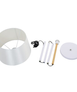 GloboStar® CEDAR 00828 Μοντέρνο Επιδαπέδιο Φωτιστικό Μονόφωτο 1 x E27 IP20 Λευκό Μέταλλο, Λευκό Ύφασμα με Μπεζ Ξύλο - Μ40 x Π40 x Υ148cm 17 00828 8