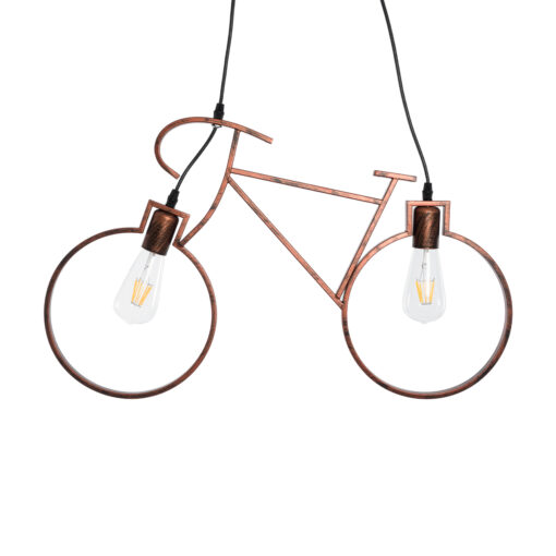GloboStar® GLOBOSTAR® BIKE 00868 Vintage Κρεμαστό Φωτιστικό Οροφής με Ντουί 2 x E27 AC 220-240V IP20 - Χάλκινο - Μ67 x Π3.5 x Υ41cm