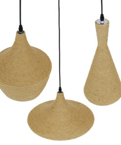 GLOBOSTAR® SHANGHAI ROPE 00875 Μοντέρνό Κρεμαστό Φωτιστικό Οροφής με Ντουί 3 x E27 AC 220-240V IP20 - Μπεζ & Χρυσό - Μ81 x Π81 x Υ39cm - Σετ 3 Τεμαχίων 11 00875 4