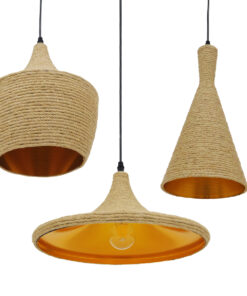 GLOBOSTAR® SHANGHAI ROPE 00875 Μοντέρνό Κρεμαστό Φωτιστικό Οροφής με Ντουί 3 x E27 AC 220-240V IP20 - Μπεζ & Χρυσό - Μ81 x Π81 x Υ39cm - Σετ 3 Τεμαχίων 12 00875 5