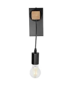 GloboStar® KELA 00880 Μοντέρνο Επιτοίχιο Φωτιστικό Απλίκα Μονόφωτο 1 x E27 IP20 Μαύρο Μέταλλο με Μπεζ Ξύλο - Μ8 x Π15 x Υ30cm 11 00880 3