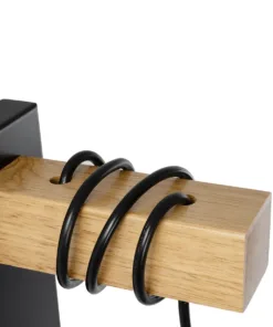 GloboStar® KELA 00880 Μοντέρνο Επιτοίχιο Φωτιστικό Απλίκα Μονόφωτο 1 x E27 IP20 Μαύρο Μέταλλο με Μπεζ Ξύλο - Μ8 x Π15 x Υ30cm 14 00880 6