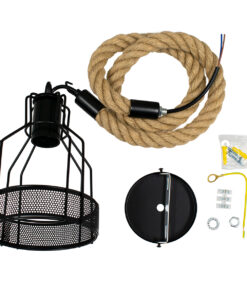 GLOBOSTAR® MASON 00881 Vintage Κρεμαστό Φωτιστικό Οροφής με Ντουί 1 x E27 AC 220-240V IP20 - Μαύρο & Μπεζ - Μ15 x Π15 x Υ24cm 19 00881 10