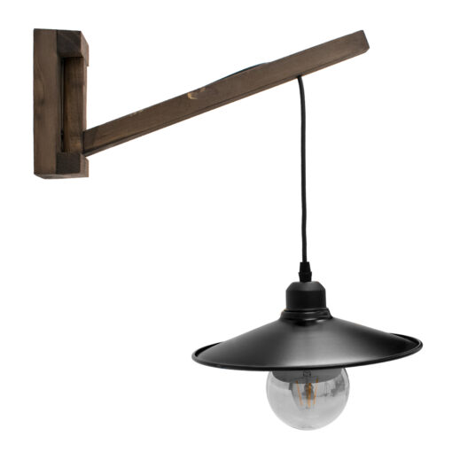 GloboStar® GloboStar® JONAS 00882 Vintage Επιτοίχιο Φωτιστικό Απλίκα Μονόφωτο 1 x E27 IP20 Καφέ Ξύλο με Μαύρο Μέταλλο - Μ26 x Π50 x Υ50cm