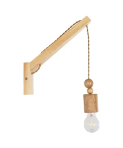 GloboStar® NOVO 00885 Vintage Επιτοίχιο Φωτιστικό Απλίκα Μονόφωτο 1 x E27 IP20 Μπεζ Ξύλο με Μπεζ Σχοινί - Μ7 x Π28 x Υ37cm 12 00885 4