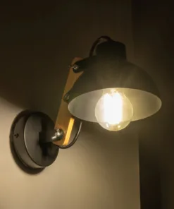 Alternative view of GloboStar® GRANT 00902 Μοντέρνο Επιτοίχιο Φωτιστικό Απλίκα Μονόφωτο 1 x E27 IP20 Μαύρο Μέταλλο με Μπεζ Ξύλο - Μ15 x Π23 x Υ22cm