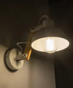 Alternative view of GloboStar® GRANT 00903 Μοντέρνο Επιτοίχιο Φωτιστικό Απλίκα Μονόφωτο 1 x E27 IP20 Λευκό Μέταλλο με Μπεζ Ξύλο - Μ15 x Π23 x Υ22cm